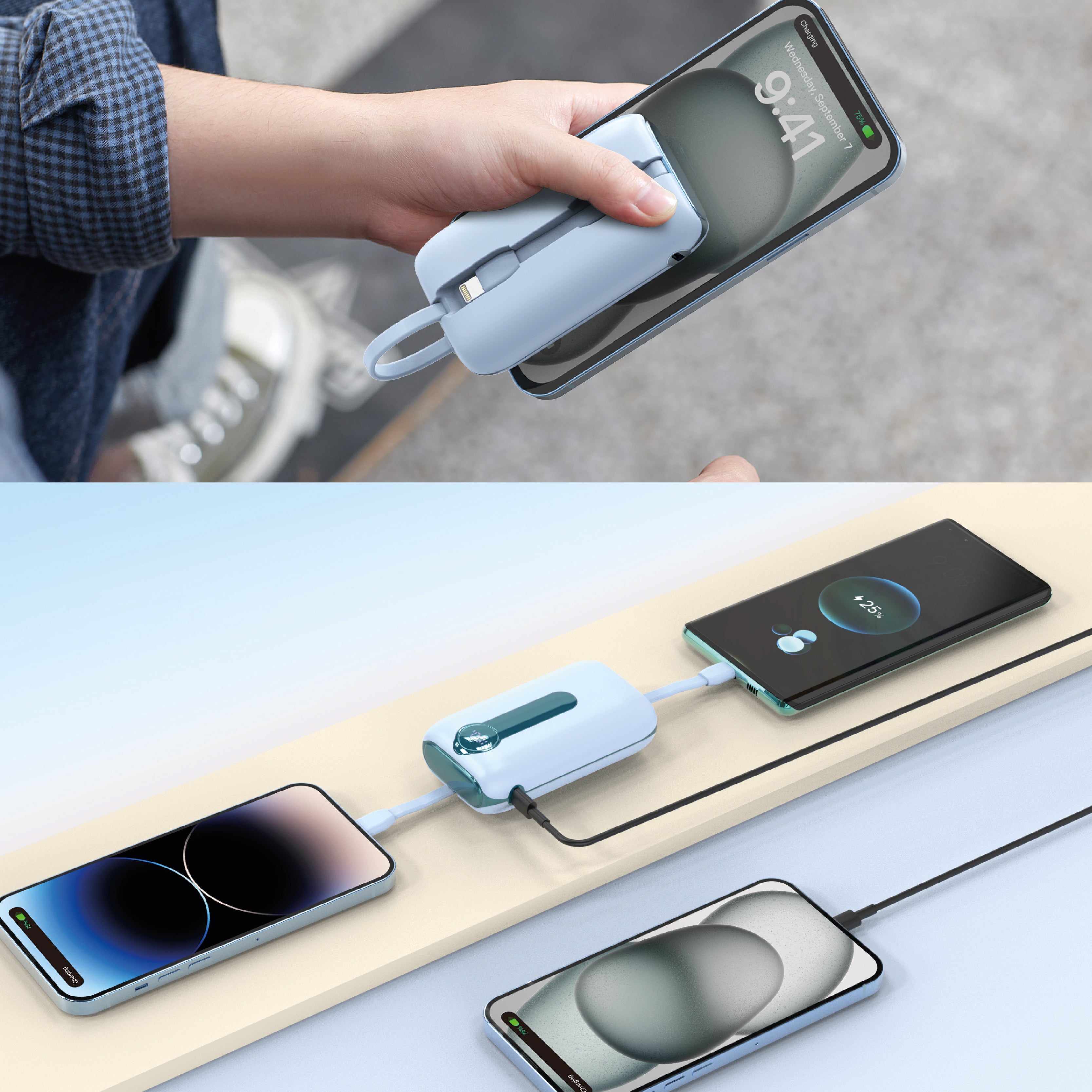محطة الطاقة المحمولة QUADRA ENERGIA X من ليزل 10000 مللي أمبير × 4 مع كيبل مدمج Lightning و Type-C|أزرق محطة الطاقة المحمولة QUADRA ENERGIA X من ليزل 10000 مللي أمبير × 4 مع كيبل مدمج Lightning و Type-C|أزرق